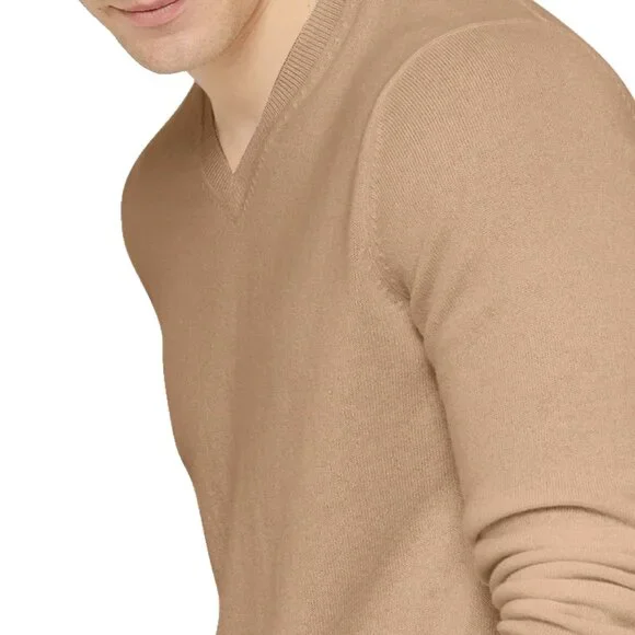 State Cashmere Men's Basic V Neck Sweater Camel Brown Size XXL Long Sleeve NEW